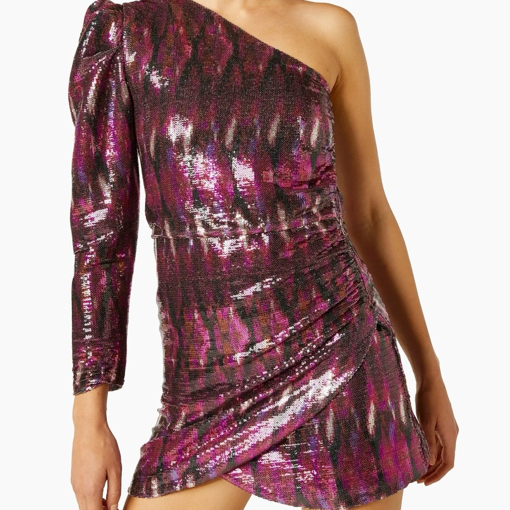 💥NWT 💥Misa Los Angeles One-Shoulder Sequin Dress - Pink and Black🩷🤩